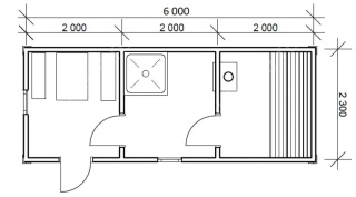 Мобильная баня 2.3×6 с крыльцом, 13.8 м²