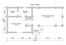 Одноэтажная баня с бассейном (ББН-15) 67.1 м²