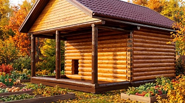 Баня 6×6 м с открытой террасой, 48 м²