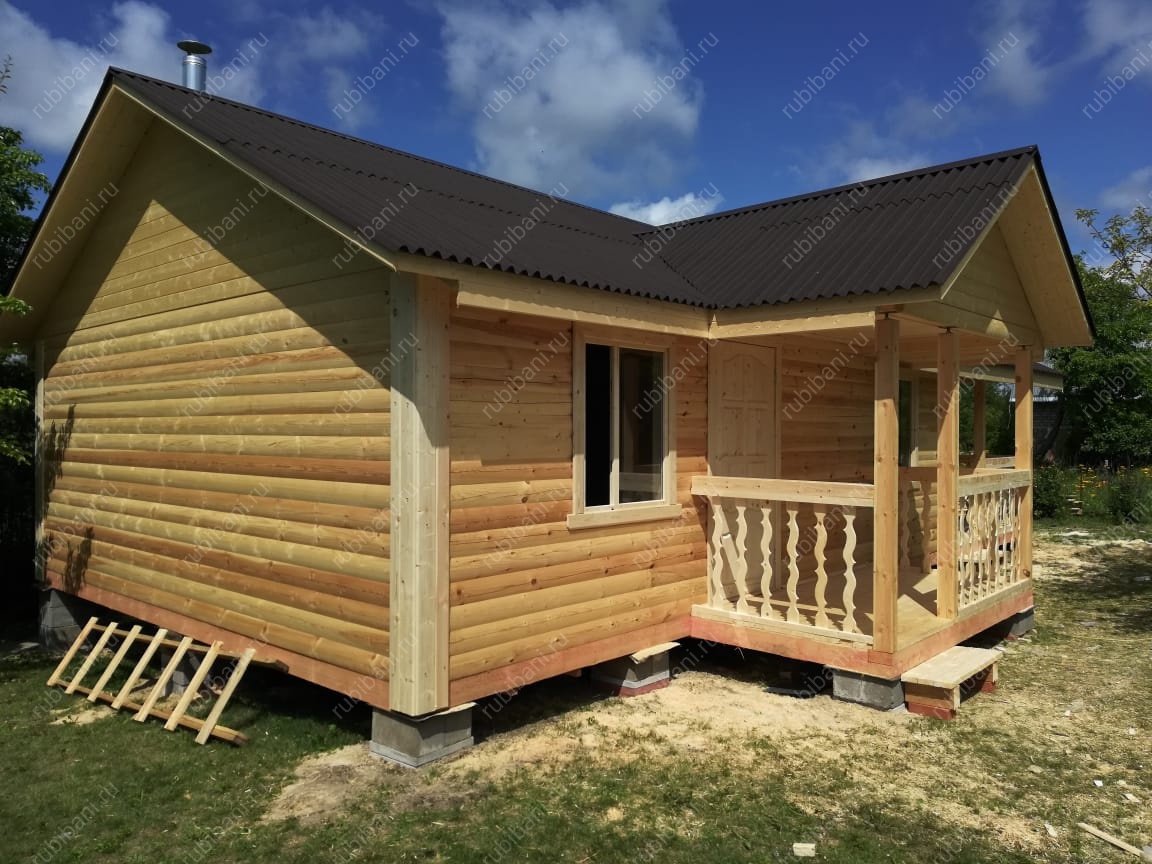 Баня из бруса 6 на 8.5 с террасой — фото 1 Баня из бруса 6 на 8.5 с террасой — фото 1