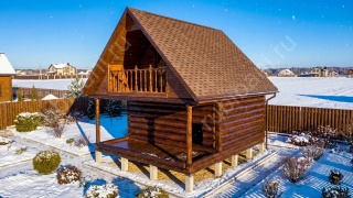 Баня 5×3 с террасой и мансардой, 25 м²